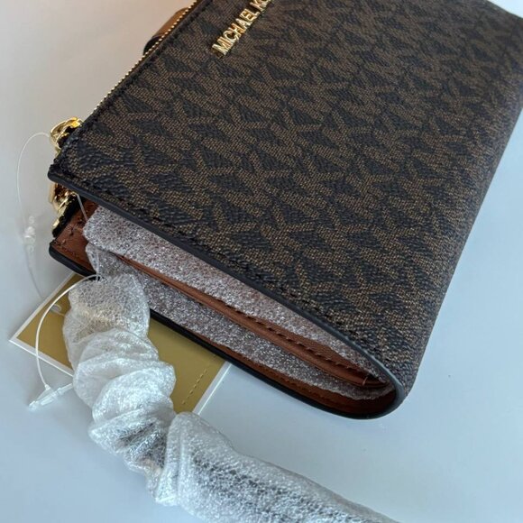 NWT Michael Kors Jet Set Travel Double Zip Large Phone Wallet MK Brown/Luggage - Picture 4 of 11